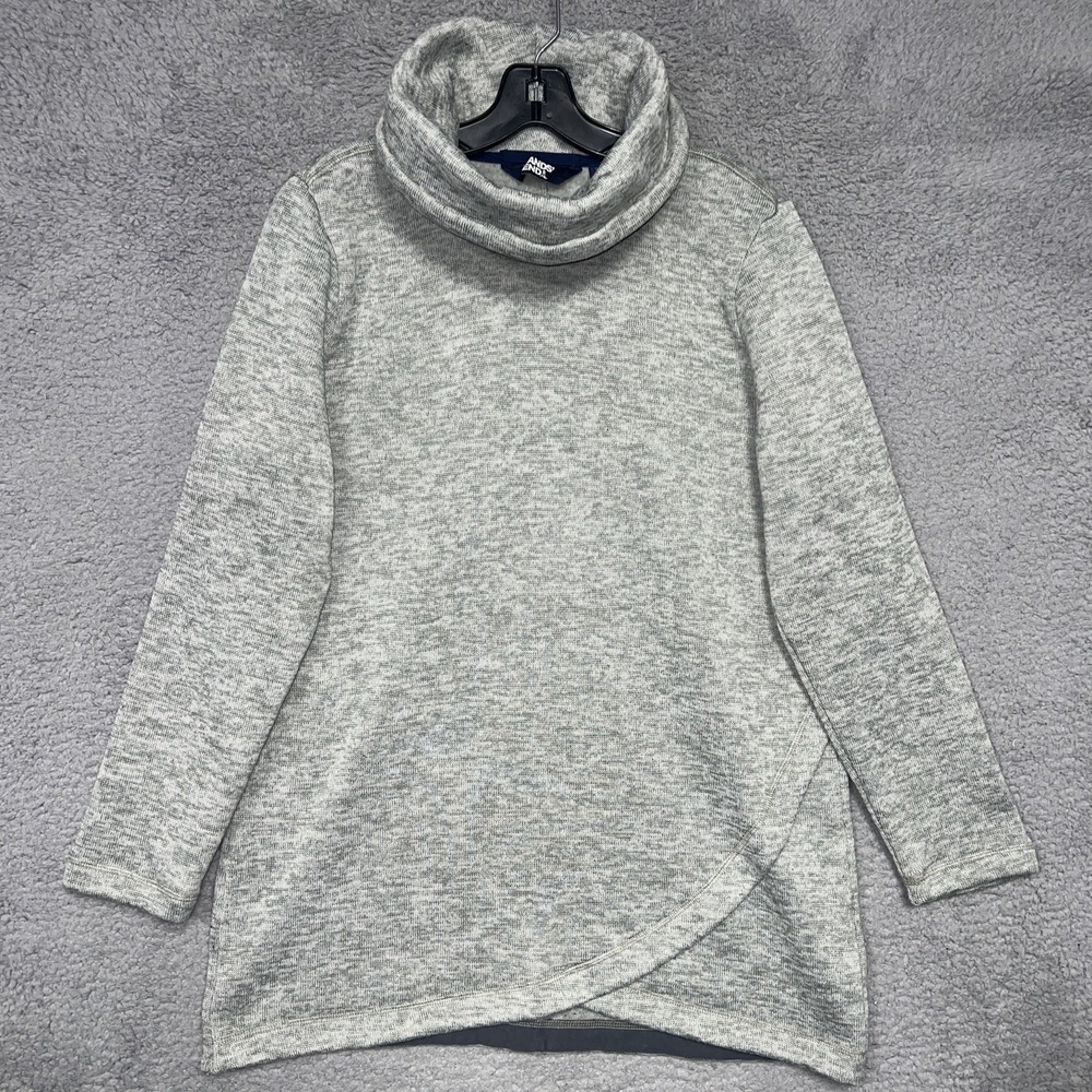 Lands' End Tunic Sweater Women's Size M (10-12) Gray Fleece Cowl Neck Pullover